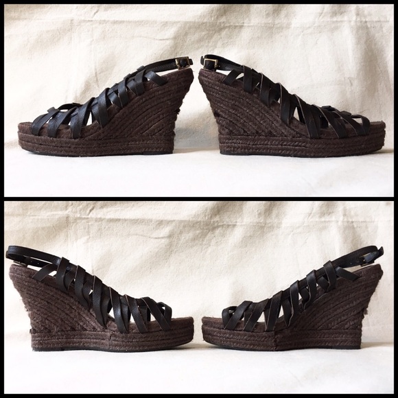 7 For All Mankind Shoes - 7FAM Dark Brown Leather Espadrilles Wedges Sz 8.5